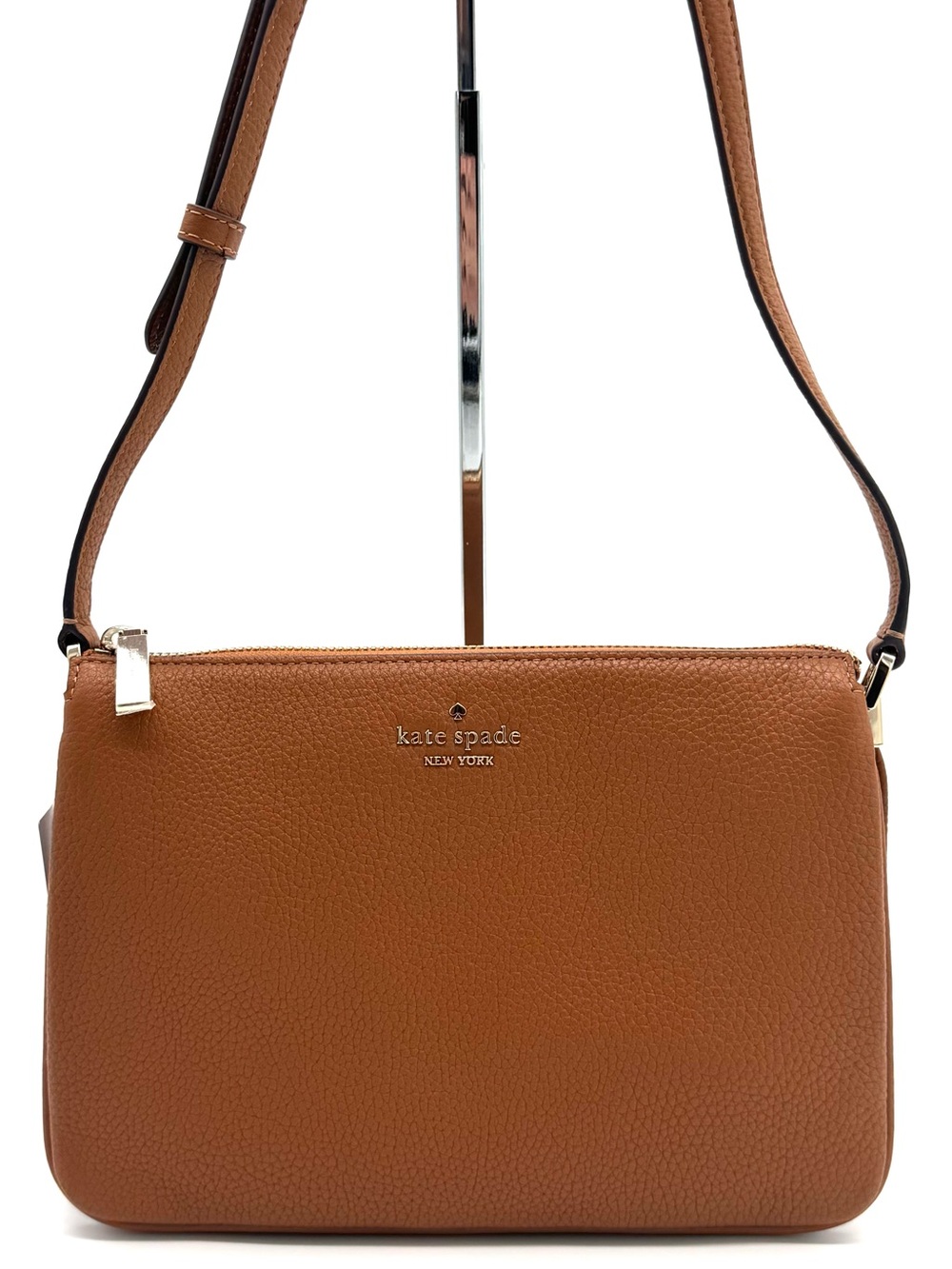 Kate Spade Triple Gusset Pebbled Leather Crossbody Bag Warm Gingerbread NWT